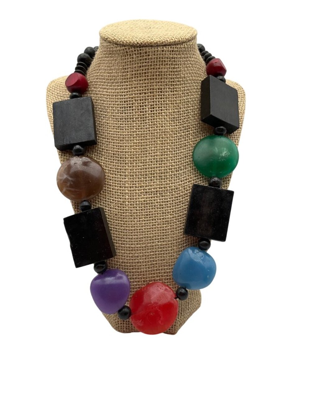 New Artisan Handmade Multicolor Chunky Wood Resin Necklace Geometric Boho*